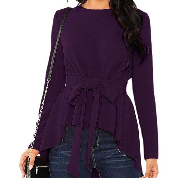 Tops - NWT Eggplant Royal Purple Bow Front High Low Tunic